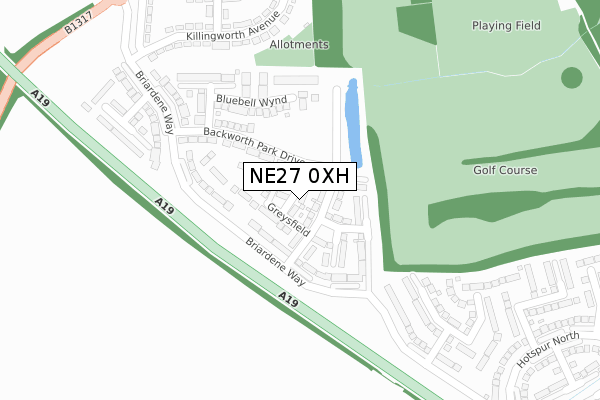 NE27 0XH map - large scale - OS Open Zoomstack (Ordnance Survey)