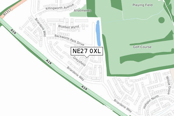 NE27 0XL map - large scale - OS Open Zoomstack (Ordnance Survey)