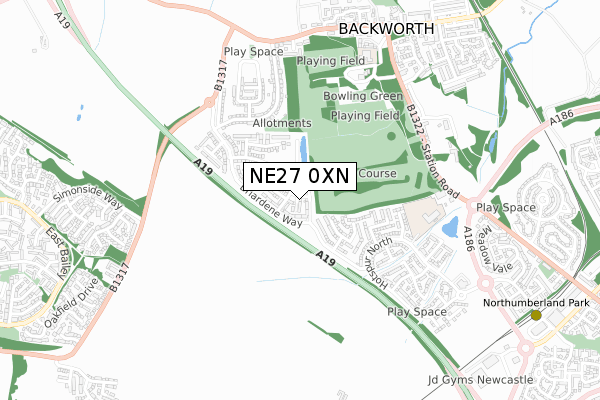NE27 0XN map - small scale - OS Open Zoomstack (Ordnance Survey)