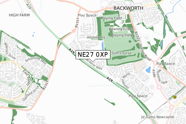 NE27 0XP map - small scale - OS Open Zoomstack (Ordnance Survey)