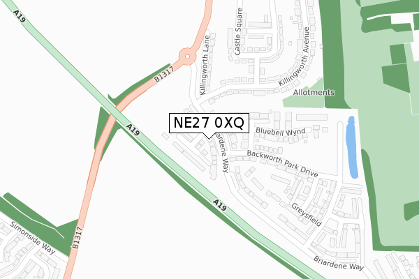 NE27 0XQ map - large scale - OS Open Zoomstack (Ordnance Survey)