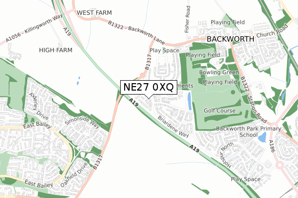 NE27 0XQ map - small scale - OS Open Zoomstack (Ordnance Survey)