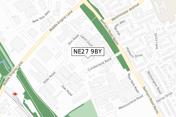NE27 9BY map - large scale - OS Open Zoomstack (Ordnance Survey)