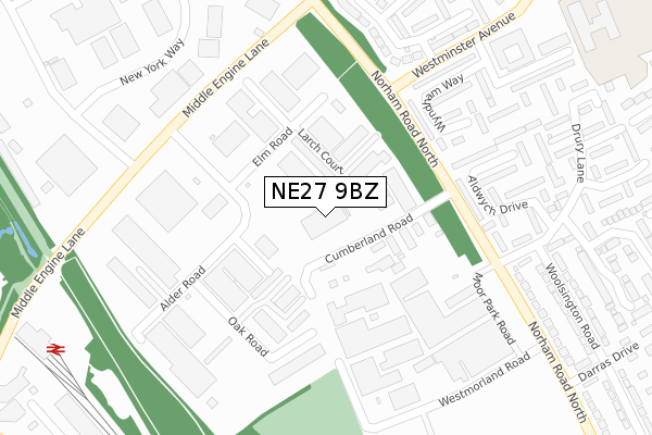 NE27 9BZ map - large scale - OS Open Zoomstack (Ordnance Survey)