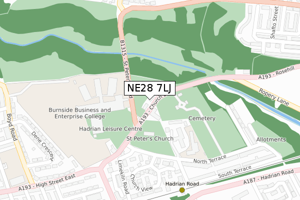 NE28 7LJ map - large scale - OS Open Zoomstack (Ordnance Survey)