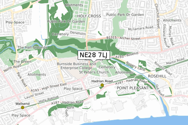 NE28 7LJ map - small scale - OS Open Zoomstack (Ordnance Survey)