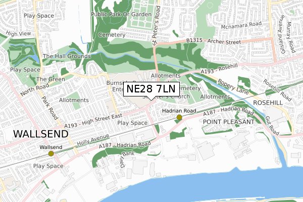 NE28 7LN map - small scale - OS Open Zoomstack (Ordnance Survey)