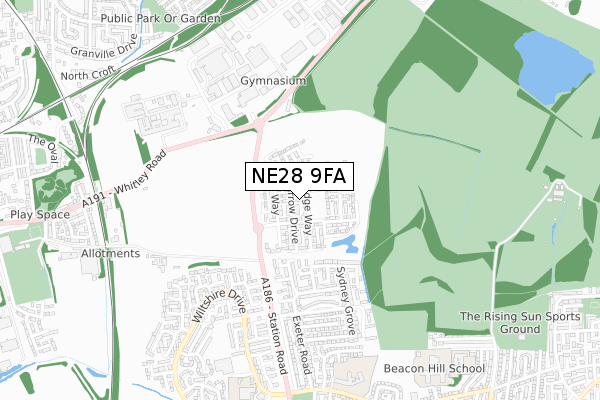 NE28 9FA map - small scale - OS Open Zoomstack (Ordnance Survey)