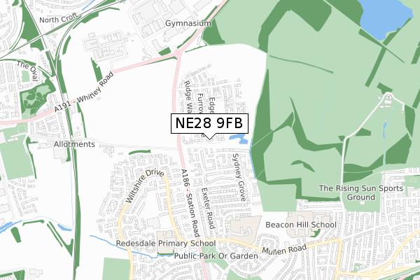 NE28 9FB map - small scale - OS Open Zoomstack (Ordnance Survey)