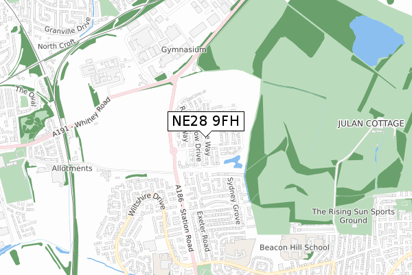 NE28 9FH map - small scale - OS Open Zoomstack (Ordnance Survey)