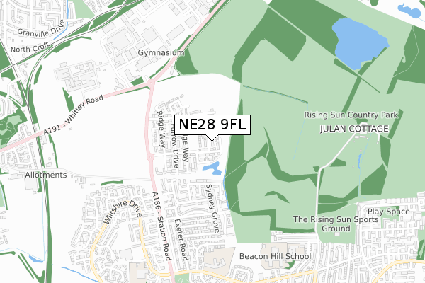 NE28 9FL map - small scale - OS Open Zoomstack (Ordnance Survey)