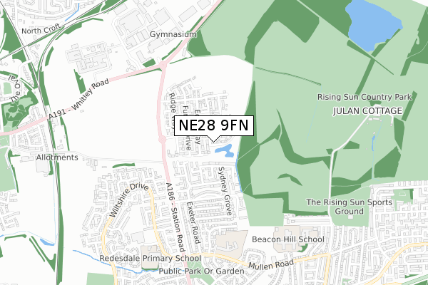 NE28 9FN map - small scale - OS Open Zoomstack (Ordnance Survey)