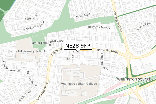 NE28 9FP map - large scale - OS Open Zoomstack (Ordnance Survey)
