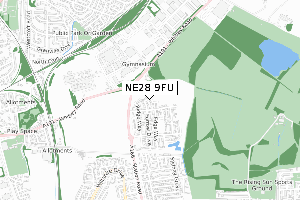 NE28 9FU map - small scale - OS Open Zoomstack (Ordnance Survey)