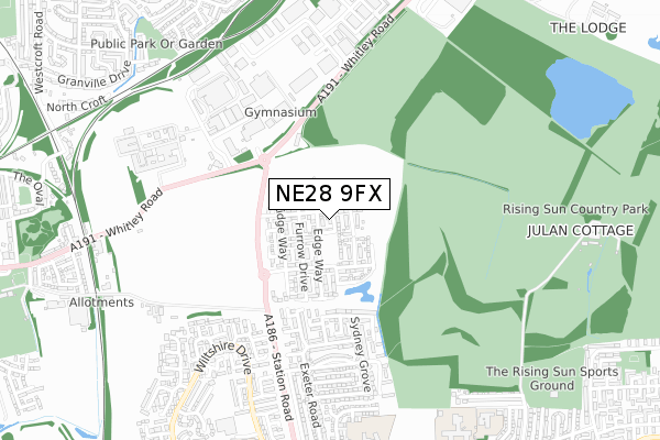 NE28 9FX map - small scale - OS Open Zoomstack (Ordnance Survey)