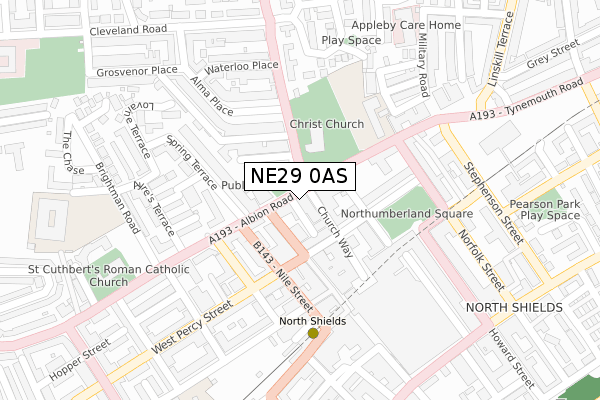 NE29 0AS map - large scale - OS Open Zoomstack (Ordnance Survey)