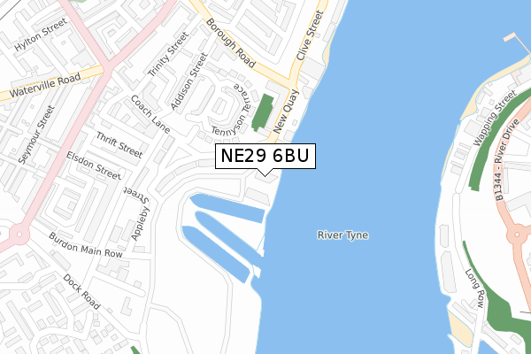 NE29 6BU map - large scale - OS Open Zoomstack (Ordnance Survey)