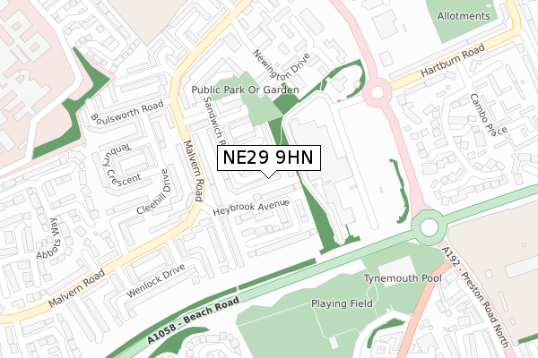 NE29 9HN map - large scale - OS Open Zoomstack (Ordnance Survey)
