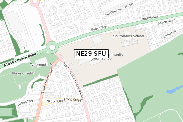 NE29 9PU map - large scale - OS Open Zoomstack (Ordnance Survey)