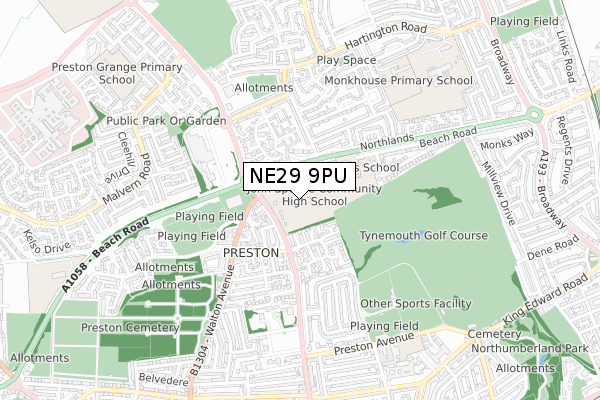 NE29 9PU map - small scale - OS Open Zoomstack (Ordnance Survey)