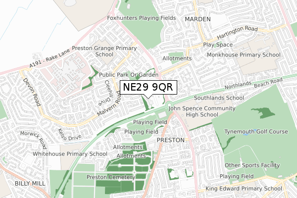 NE29 9QR map - small scale - OS Open Zoomstack (Ordnance Survey)