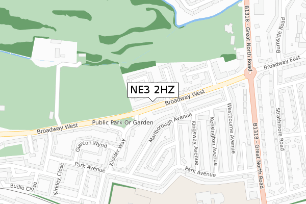 NE3 2HZ map - large scale - OS Open Zoomstack (Ordnance Survey)