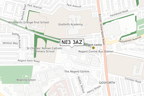 NE3 3AZ map - large scale - OS Open Zoomstack (Ordnance Survey)