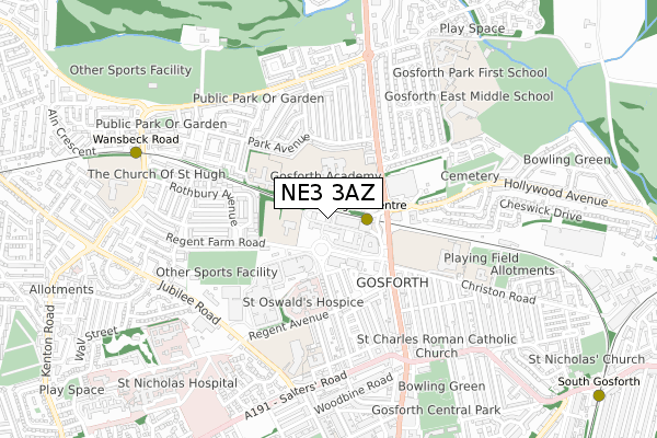 NE3 3AZ map - small scale - OS Open Zoomstack (Ordnance Survey) NE3 3AZ map - small scale - OS Open Zoomstack (Ordnance Survey)