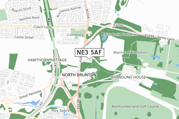 NE3 5AF map - small scale - OS Open Zoomstack (Ordnance Survey)