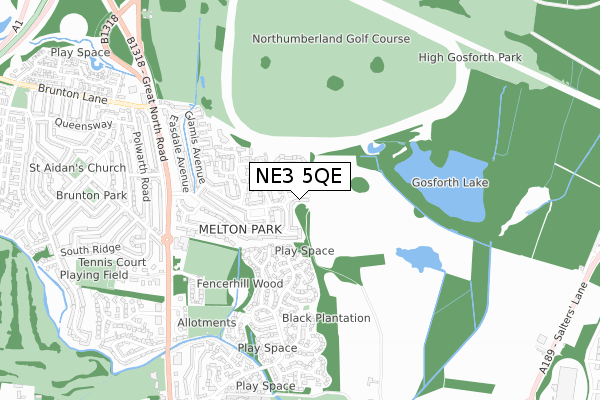 NE3 5QE map - small scale - OS Open Zoomstack (Ordnance Survey)