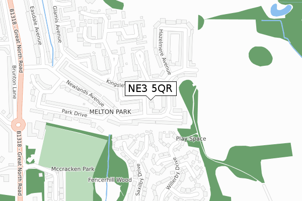 NE3 5QR map - large scale - OS Open Zoomstack (Ordnance Survey)
