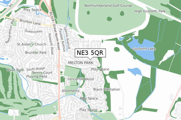 NE3 5QR map - small scale - OS Open Zoomstack (Ordnance Survey)