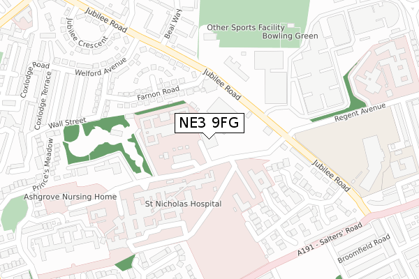 NE3 9FG map - large scale - OS Open Zoomstack (Ordnance Survey)