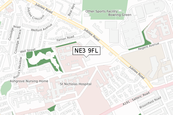 NE3 9FL map - large scale - OS Open Zoomstack (Ordnance Survey)