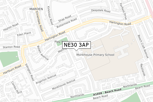 NE30 3AP map - large scale - OS Open Zoomstack (Ordnance Survey)