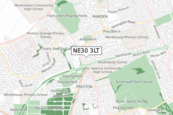 NE30 3LT map - small scale - OS Open Zoomstack (Ordnance Survey)