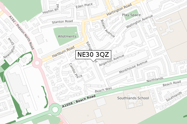 NE30 3QZ map - large scale - OS Open Zoomstack (Ordnance Survey)