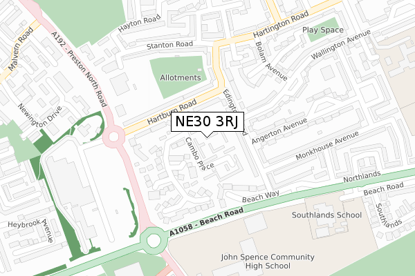 NE30 3RJ map - large scale - OS Open Zoomstack (Ordnance Survey)