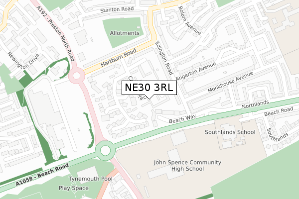 NE30 3RL map - large scale - OS Open Zoomstack (Ordnance Survey)