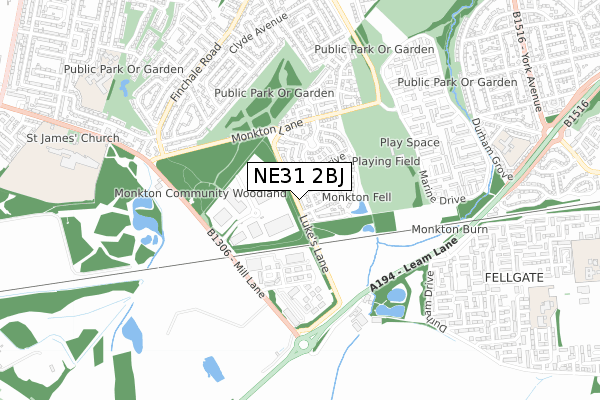 NE31 2BJ map - small scale - OS Open Zoomstack (Ordnance Survey)