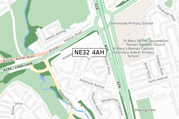 NE32 4AH map - large scale - OS Open Zoomstack (Ordnance Survey)