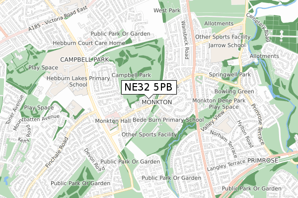 NE32 5PB map - small scale - OS Open Zoomstack (Ordnance Survey)