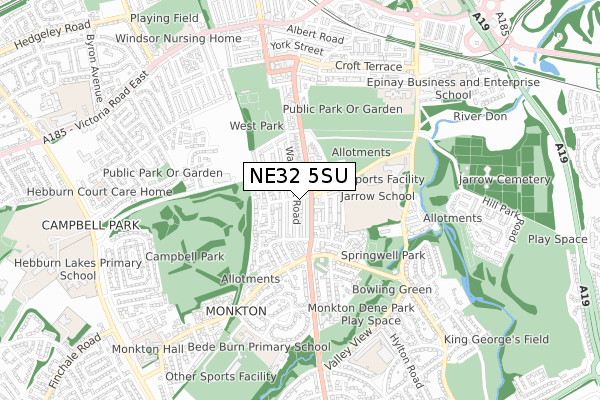 NE32 5SU map - small scale - OS Open Zoomstack (Ordnance Survey)