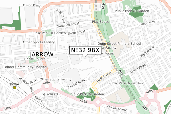 NE32 9BX map - large scale - OS Open Zoomstack (Ordnance Survey)