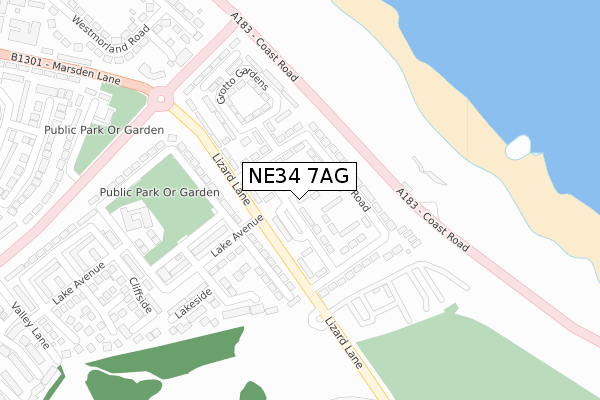 NE34 7AG map - large scale - OS Open Zoomstack (Ordnance Survey)