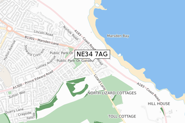 NE34 7AG map - small scale - OS Open Zoomstack (Ordnance Survey)