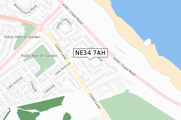 NE34 7AH map - large scale - OS Open Zoomstack (Ordnance Survey)