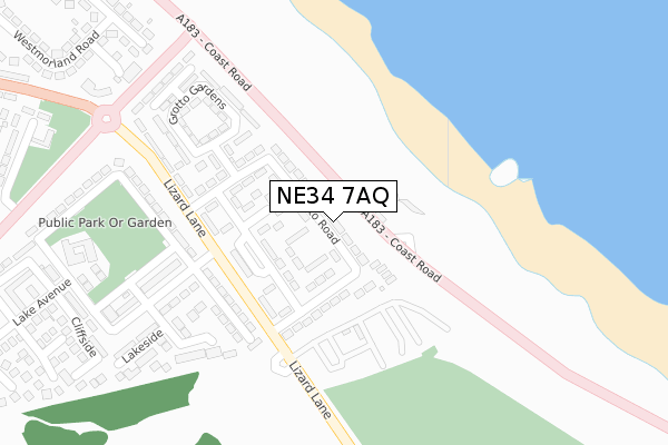 NE34 7AQ map - large scale - OS Open Zoomstack (Ordnance Survey)