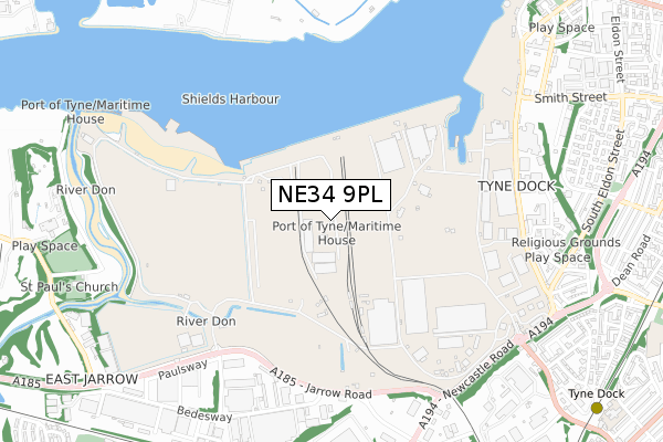 NE34 9PL map - small scale - OS Open Zoomstack (Ordnance Survey)