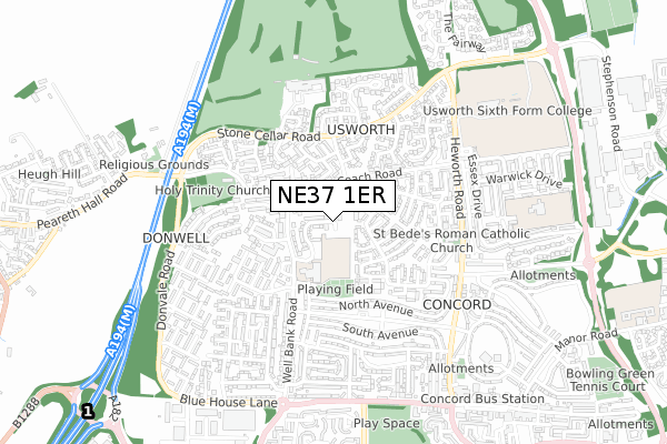 NE37 1ER map - small scale - OS Open Zoomstack (Ordnance Survey)